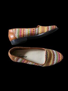 Trotters Liz Basket Woven Loafers Multicolor Leather Flats Size 6.5